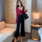 Long-sleeve Wrapped Top / Boot-cut Pants