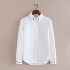 Floral Embroidered Long-sleeved Open-front Straight Blouse