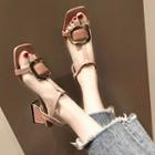 Buckled Chunky-heel T-strap Sandals