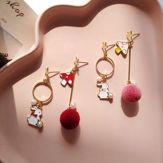Non-matching Faux Pearl Rabbit Mushroom & Bobble Dangle Earring