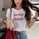 Lettering Short-sleeve Slim-fit T-shirt White - One Size