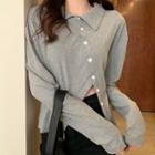 Button-up Asymmetrical Long-sleeve Top