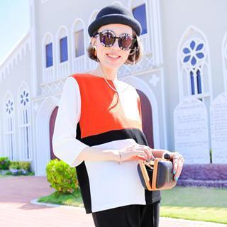 3/4-sleeve Color-block Top