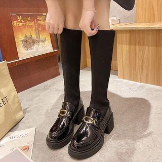 Mock Two-piece Block-heel Tall Boots