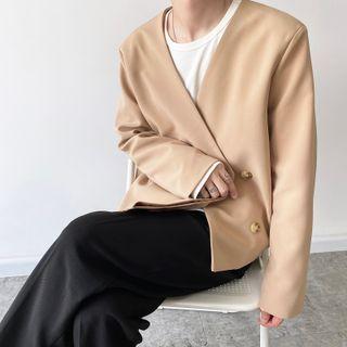 Long-sleeve Plain V-neck Jacket
