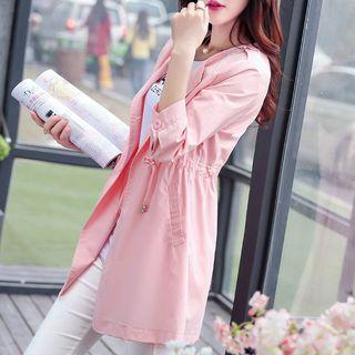 Drawstring Waist 3/4-sleeve Long Jacket