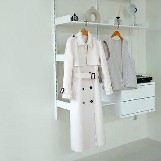 Detachable Quilted Vest Trench Coat With Belt