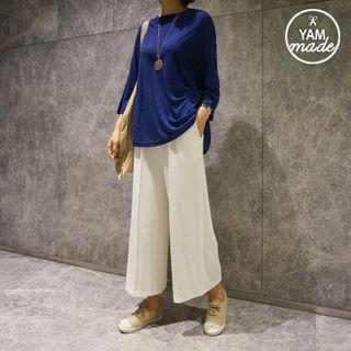Band-waist Seam-front Wide-leg Pants