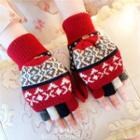 Fingerless Nordic Pattern Knit Gloves