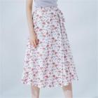 Wrap-front Floral-pattern Skirt