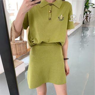 Short-sleeve Avocado Embroidered Top / Mini A-line Skirt