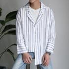 Pinstripe Embroidered Lapel Shirt
