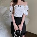 Off-shoulder Ruffled Blouse / Ruffled A-line Skirt