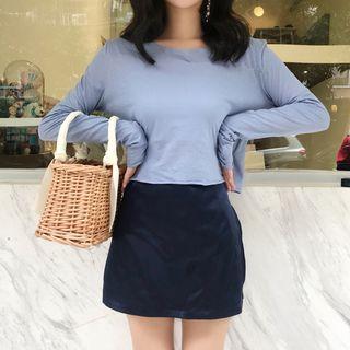 Long Sleeve Plain Top / A-line Skirt