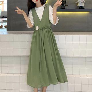 Short-sleeve Plain T-shirt / Sleeveless Ruffled Plain Dress