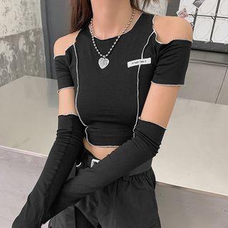 Set: Cold-shoulder Cropped Tee + Arm Sleeves