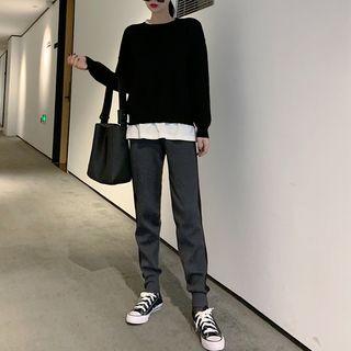 Plain Long-sleeve Sweater / Knit Harem Pants