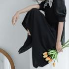 Lace Collar Puff-sleeve Midi A-line Dress