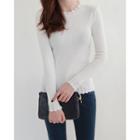 Scallop-edge Slim-fit Rib-knit Top