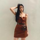 Spaghetti-strap Slit-detail Minidress