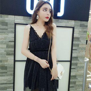 Spaghetti-strap V-neck Plain Mesh Sheath Dress