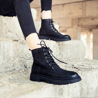 Platform Lace-up Buckled Short Boots