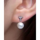 Rhinestone-lettering Faux-pearl Earrings