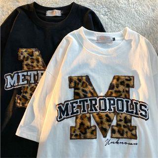 Leopard Letter Embroidered T-shirt