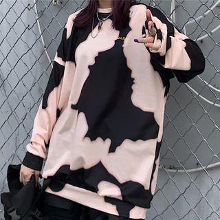 Lettering Embroidered Tie-dyed Round Neck Pullover