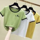 Heart Embroidered Short-sleeve Ringer T-shirt