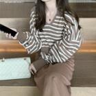 Set : Striped Sweatshirt + Strappy Midi A-line Dress