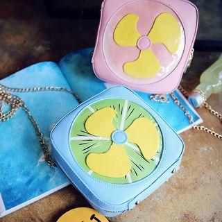 Faux Leather Fan Accent Crossbody Bag