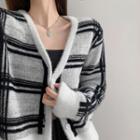 Plaid Furry-knit Button-up Sweater