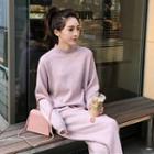 Long-sleeve Plain Top / High-waist Pants