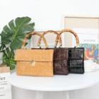Embossed Faux Leather Handbag Khaki - One Size