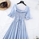 Short-sleeve Smocked Midi Chiffon Dress