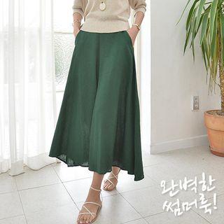 A-line Wide-leg Linen Crop Pants