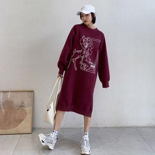 Cartoon Print Midi Pullover Dress