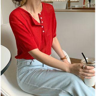 Color Sheer Knit Polo Shirt
