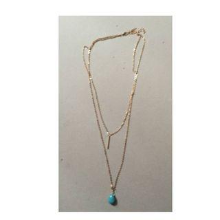 Turquoise Droplet Alloy Bar Pendant Layered Necklace