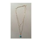 Turquoise Droplet Alloy Bar Pendant Layered Necklace