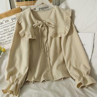 Peter Pan-collar Ruffle-trim Loose Shirt