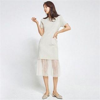 Tulle-hem Knitted T-shirt Dress