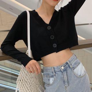 V-neck Button Knit Long-sleeve Top