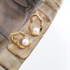 Non-matching Metal Stud Earring 1 Pair - White Faux Pearl - Gold - One Size