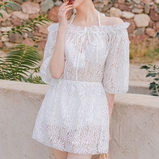 Set: Bikini Top + Lace Skirt + Coverup Dress