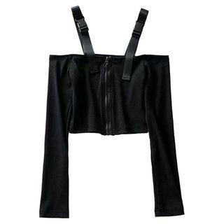 Buckled Cropped Off Shoulder Long-sleeve Top