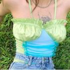 Spaghetti Strap Frill Trim Paneled Top