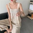 Sleeveless Frill Trim Perforated Lace Top