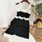 Contrast Trim Strappy A-line Dress Black - One Size
